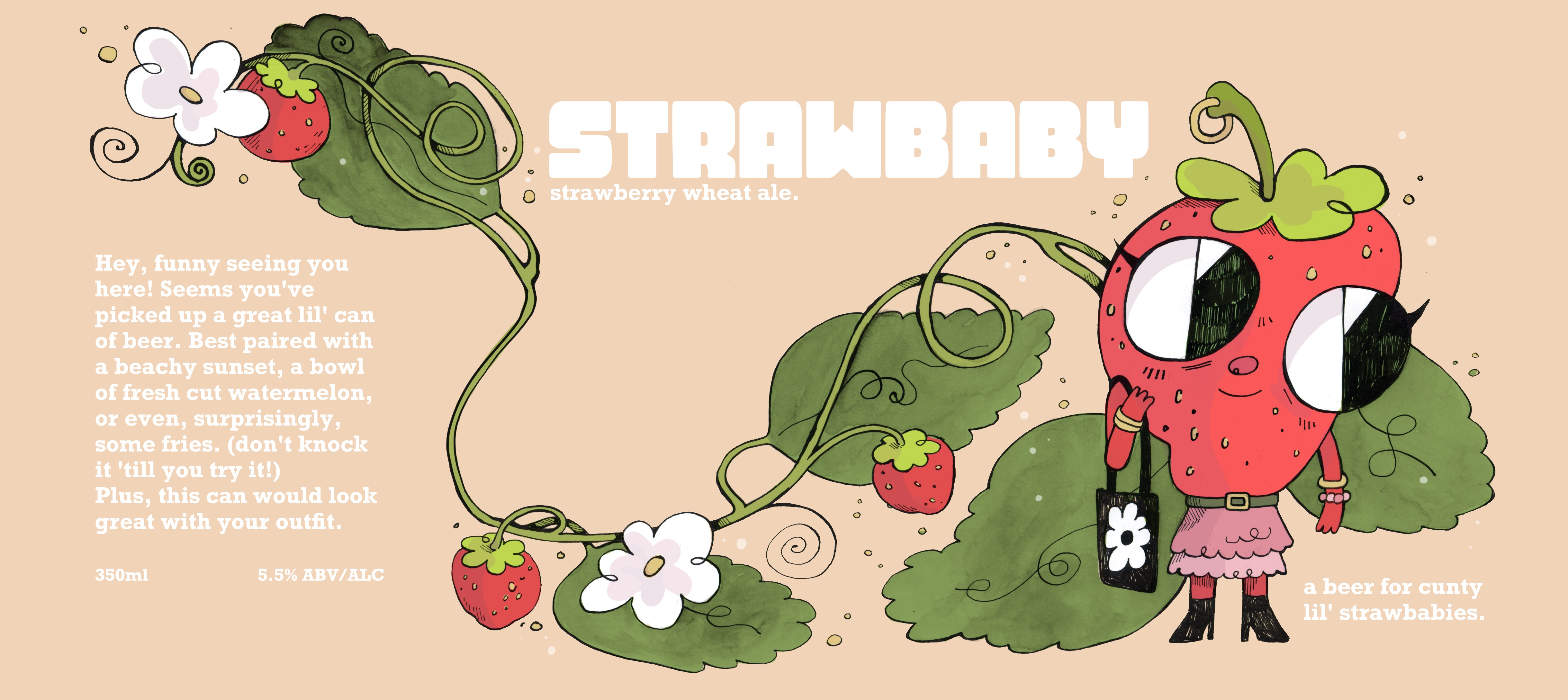 strawberry wheat ale beer label design by Maya Babeanu